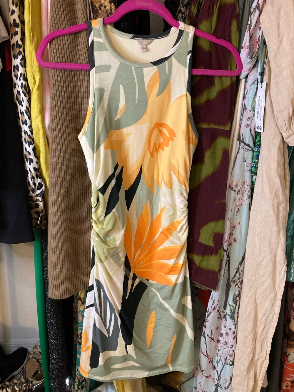 Guess Floral Tank Dress in Orange, Yellow & Green